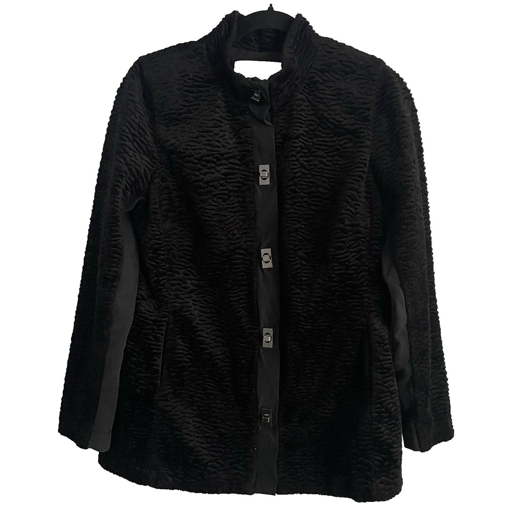 Carol Anderson by Invitation Jacket Stand Collar Faux Fur Turn Lock Close Size S
